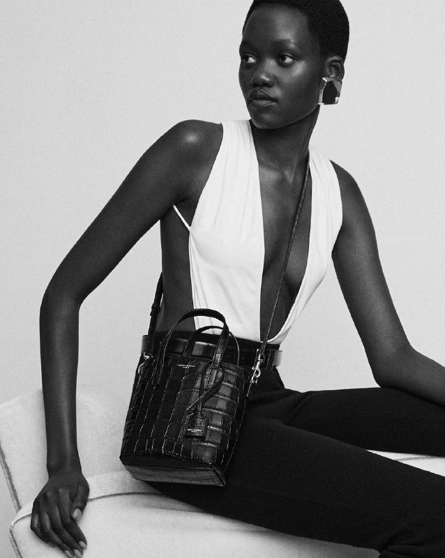 Saint Laurent Mini toy shopping in crocodile-embossed leather